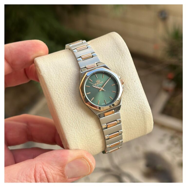ساعت مچی زنانه الگانس دورنگ رزگلد صفحه یشمی ER2207L