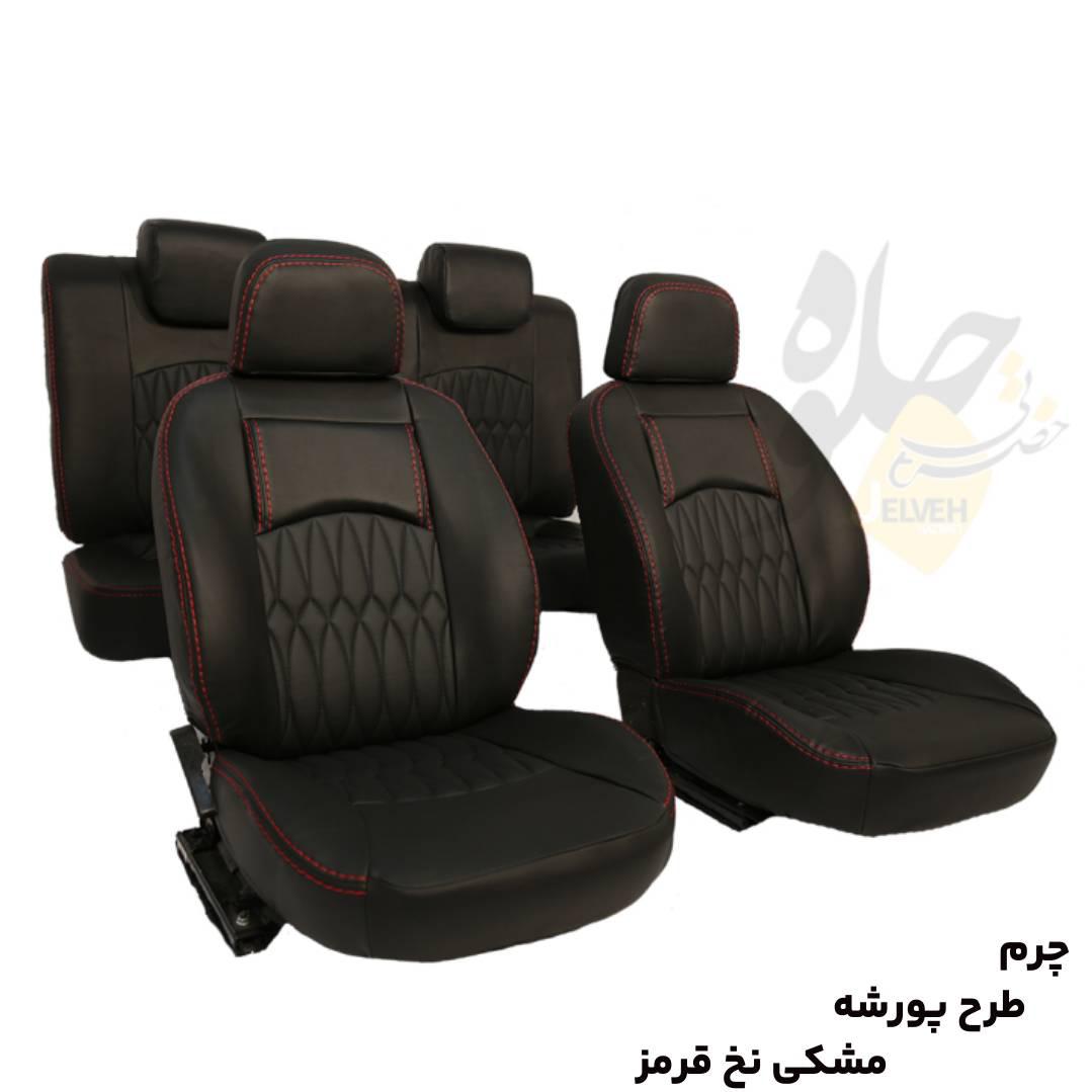 روکش صندلی پریمیوم پژو 206، 207، راناپلاس مدل پورشه مشکی نخ قرمز برند جلوه