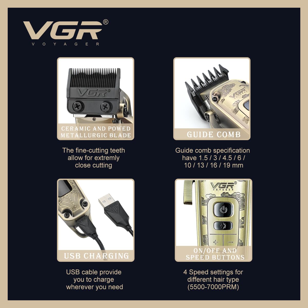 ماشین اصلاح موی سر و صورت وی جی ار VGR مدل V-005 - Image 2