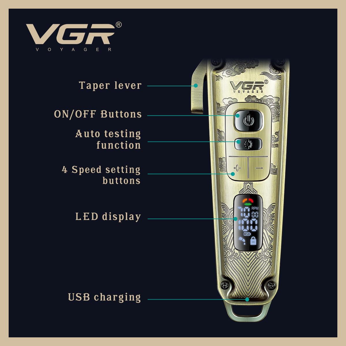 ماشین اصلاح موی سر و صورت وی جی ار VGR مدل V-005 - Image 3