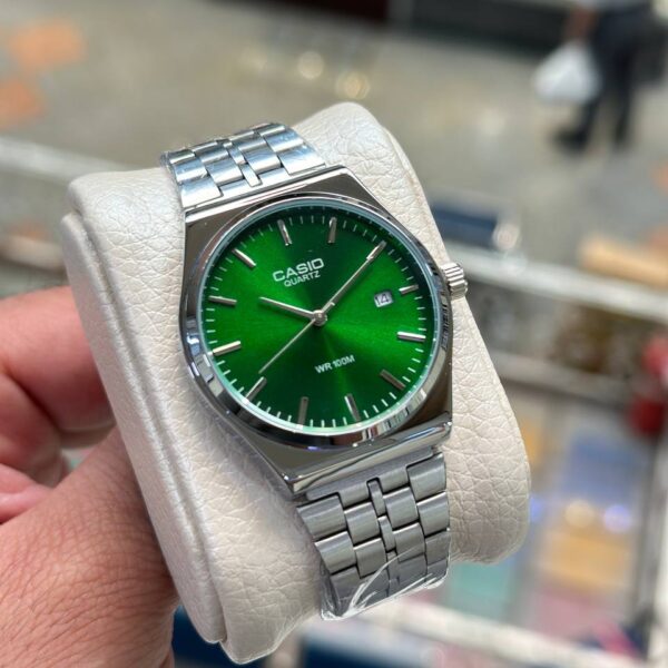 ساعت مچی کاسیو گرد سیلور صفحه سبز Casio تاریخ دار