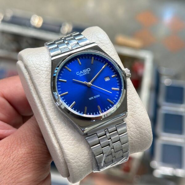 ساعت مچی کاسیو گرد سیلور صفحه آبی Casio تاریخ دار