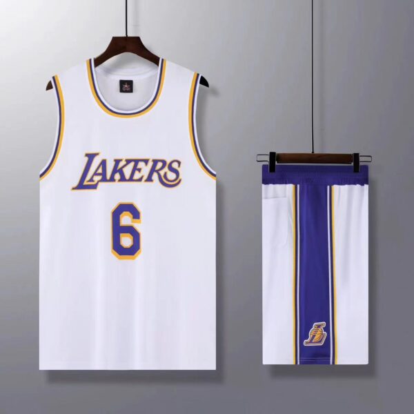 ست تاپ و شلوارک بسکتبالی وارداتی مدل Los Angeles Lakers سفید (چین) (MK)