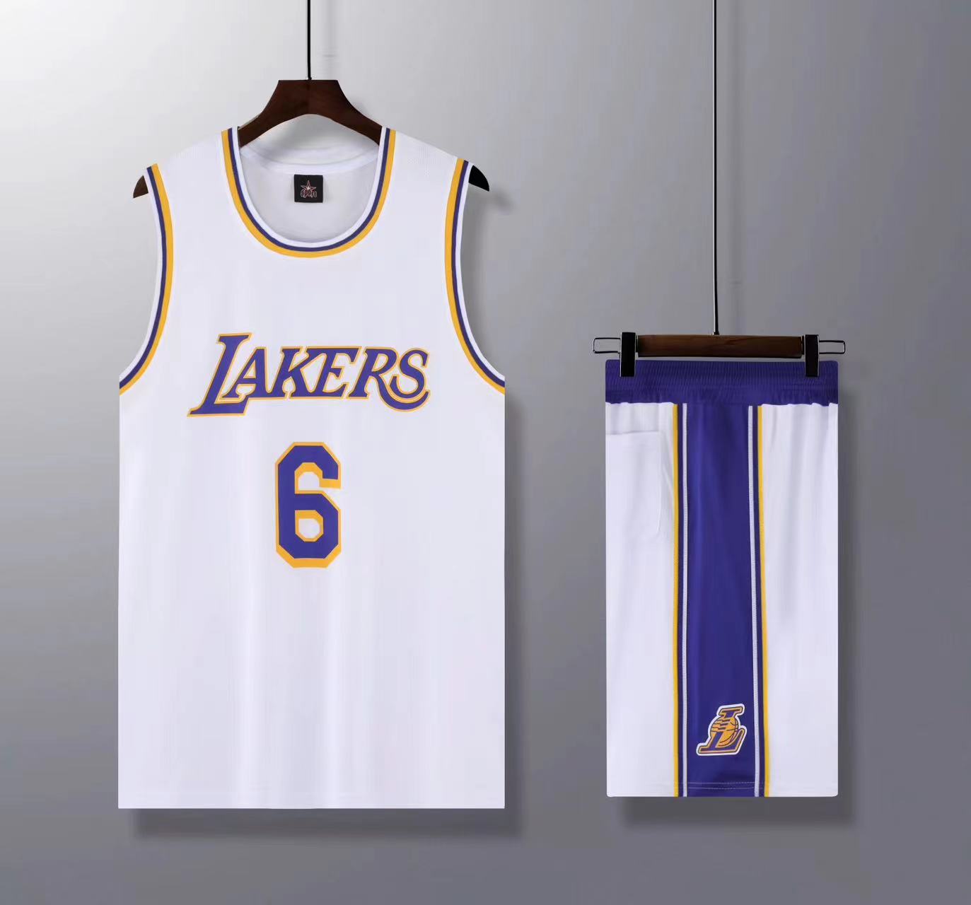ست تاپ و شلوارک بسکتبالی وارداتی مدل Los Angeles Lakers سفید (چین) (MK)