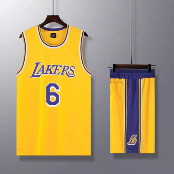 ست تاپ و شلوارک بسکتبالی وارداتی مدل Los Angeles Lakers زرد (چین) (MK)