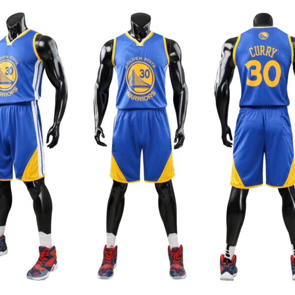 ست تاپ و شلوارک بسکتبالی وارداتی مدل Golden State Warriors آبی (چین) (MK)