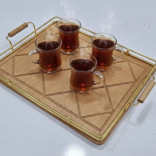 سینی مستطیل  فلز چوب طرح مشبک (MB)