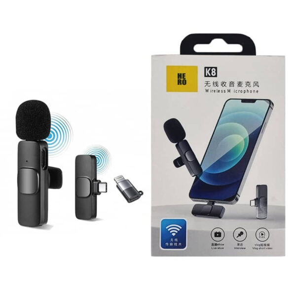 میکروفن یقه ایی بی سیم تایپ سی و لایتنینگ K8 (MK)