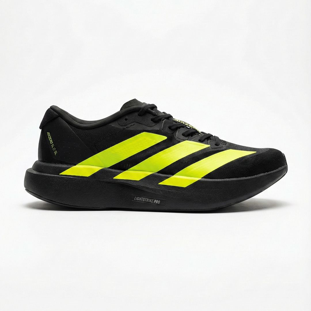 کفش کتونی مردانه آدیداس آدیزیرو اوو اس ال مشکی سبز فسفری adidas Adizero Evo SL Black Lucid Lemon