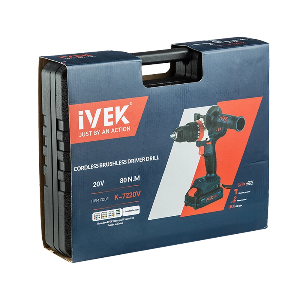 دریل شارژی چکشی براشلس ۲۰ ولت K-7220V ایوک (AR) - Image 6