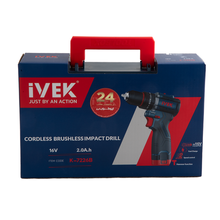 دریل شارژی چکشی براشلس ۱۶ ولت K-7226B ایوک