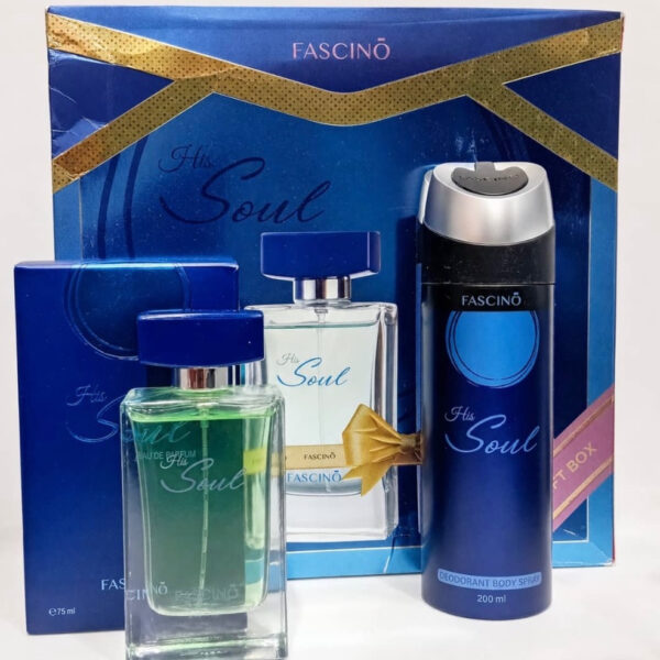 عطر مردانه فاسینو هیس سول (Fascino His Soul) – ست هدیه (MK)
