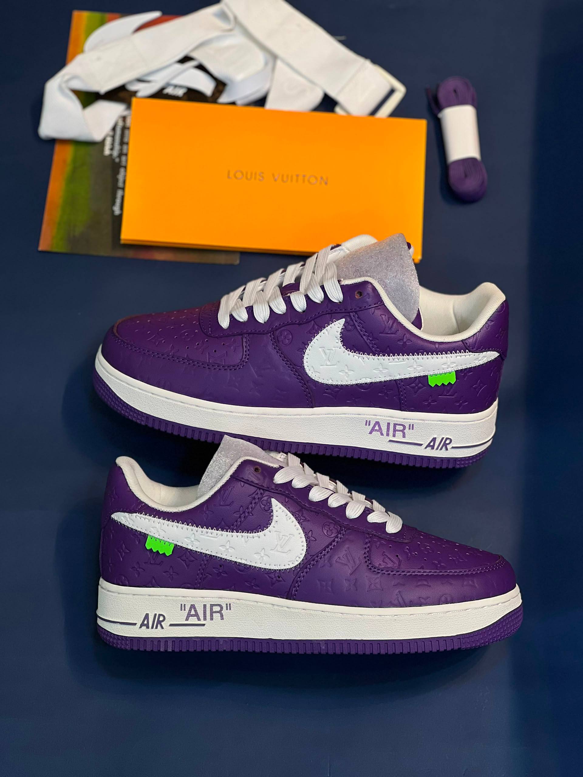 کفش کتونی زنانه و مردانه نایک ایر فورس وان (کیفیت مستر) Louis Vuitton x Nike Air Force 1 Purple