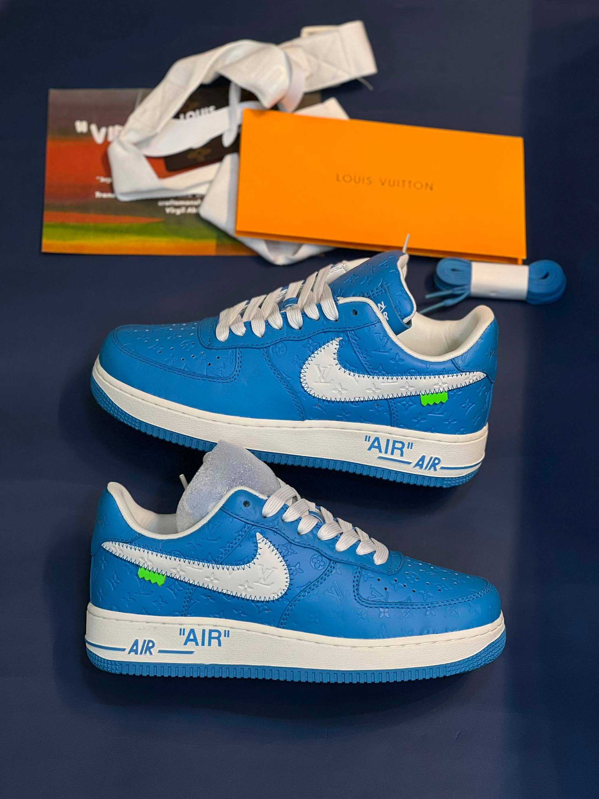 کفش کتونی زنانه و مردانه نایک ایر فورس وان (کیفیت مستر) Louis Vuitton x Nike Air Force 1 Blue