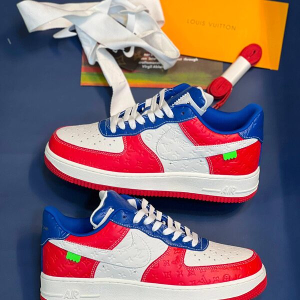 کفش کتونی زنانه و مردانه نایک ایر فورس وان (کیفیت مستر) Louis Vuitton x Nike Air Force 1 Red Blue White