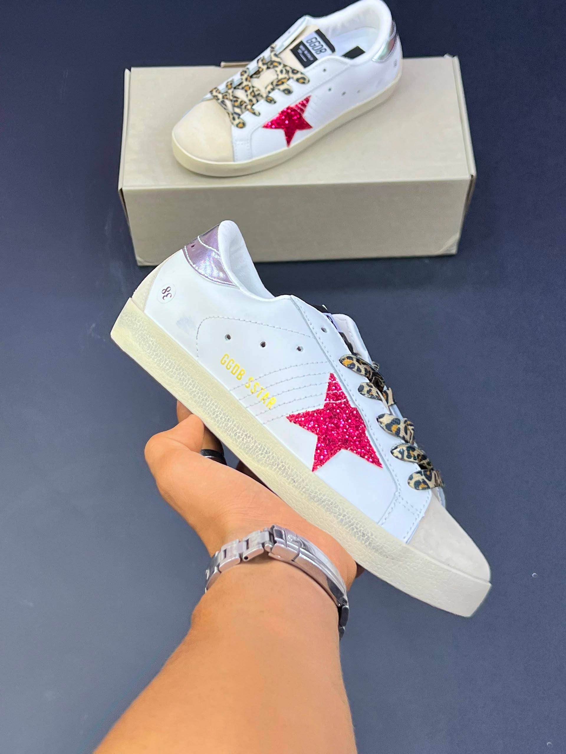 کفش کتونی زنانه گلدن گوس (کیفیت مستر) Golden Goose Superstar Red Glitter Star leopard