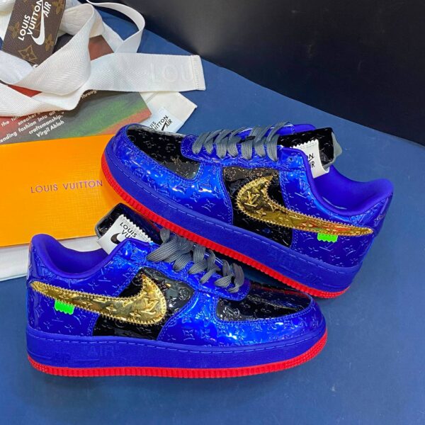کفش کتونی زنانه و مردانه نایک ایر فورس وان (کیفیت مستر) Louis Vuitton x Nike Air Force 1 Black Blue Gold
