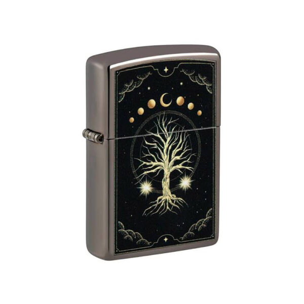 فندک زیپو اصل 48636 طرح درخت زندگی و ماه مدل 150 MYSTIC NATURE DESIGN رنگ دودی