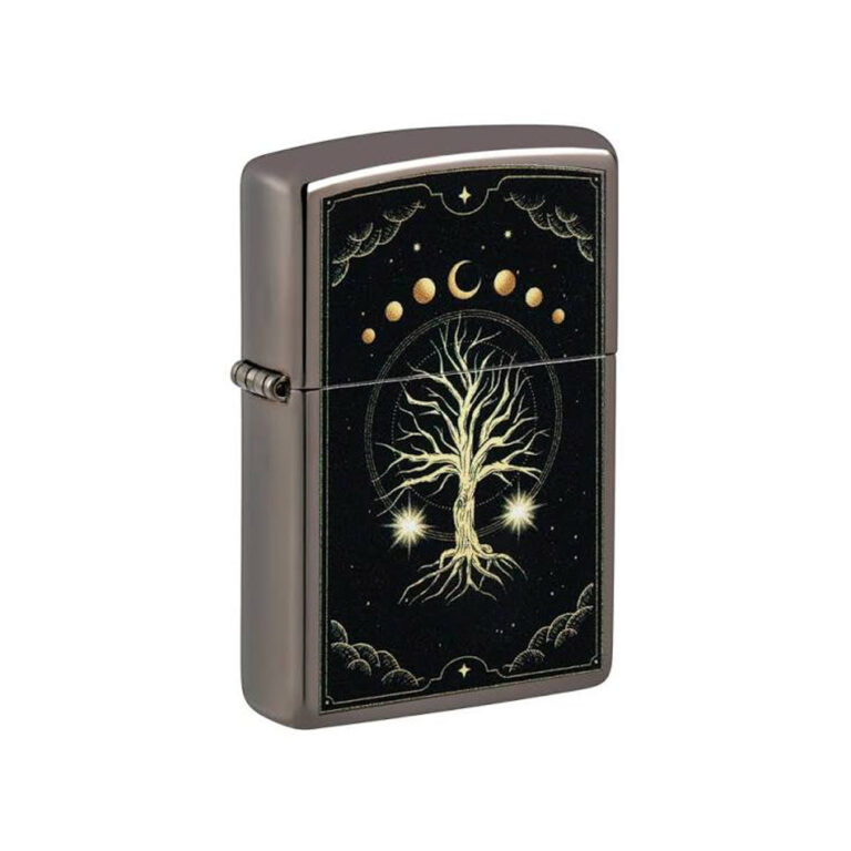 فندک زیپو اصل 48636 طرح درخت زندگی و ماه مدل 150 MYSTIC NATURE DESIGN رنگ دودی