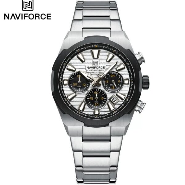 ساعت مچی کرنوگراف مردانه نیوی فورس NAVIFORCE مدل Nf8081 موتور ژاپن صفحه سفید اورجینال (x)