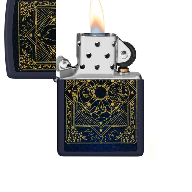فندک زیپو اصل 48958 طرح ELEMENTS DESIGN بدنه Regular رنگ آبی