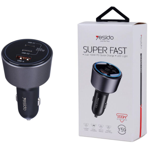 شارژر فندکی یسیدو Y59 با توان 100 وات و سه پورت