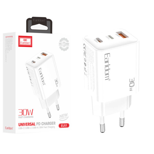 شارژر دیواری ارلدام ES-EU51 PD با توان 30 وات و 3 پورت