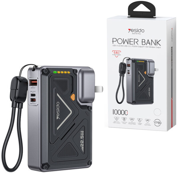 شارژر دیواری و پاور بانک بی سیم یسیدو YP89 ظرفیت 10000mAh