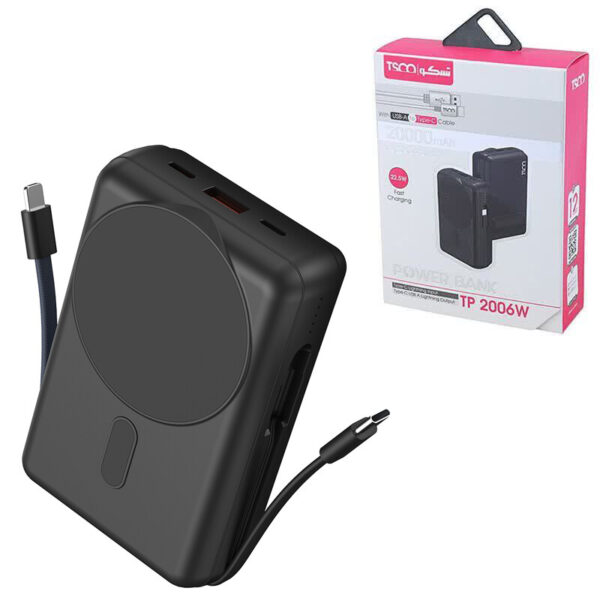 پاور بانک بی سیم تسکو TP 2006W QC3.0 PD 22.5W ظرفیت 20000mAh