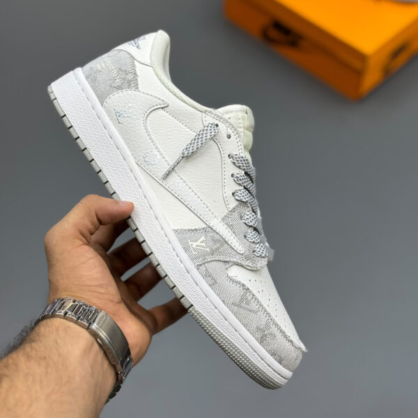 کفش کتونی جردن وان لویی ویتون Air Jordan 1 Low Travis Scott Louis Vuitton Grey White Monogram