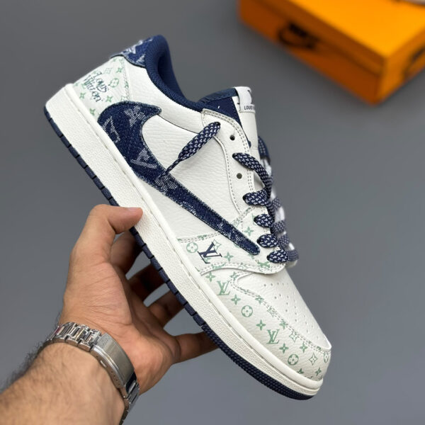 کفش کتونی جردن وان لویی ویتون Air Jordan 1 Low Travis Scott Louis Vuitton Denim Navy Blue