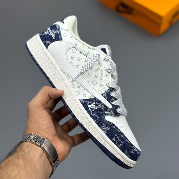 کفش کتونی جردن وان لویی ویتون Travis Scott Air Jordan 1 Low Louis Vuitton Monogram Denim