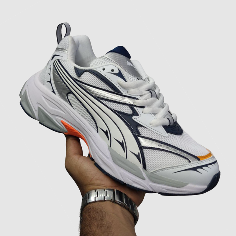 کفش کتونی پوما مورفیک متالیک سفید طوسی آبی PUMA Morphic Feather Grey Inky Blue
