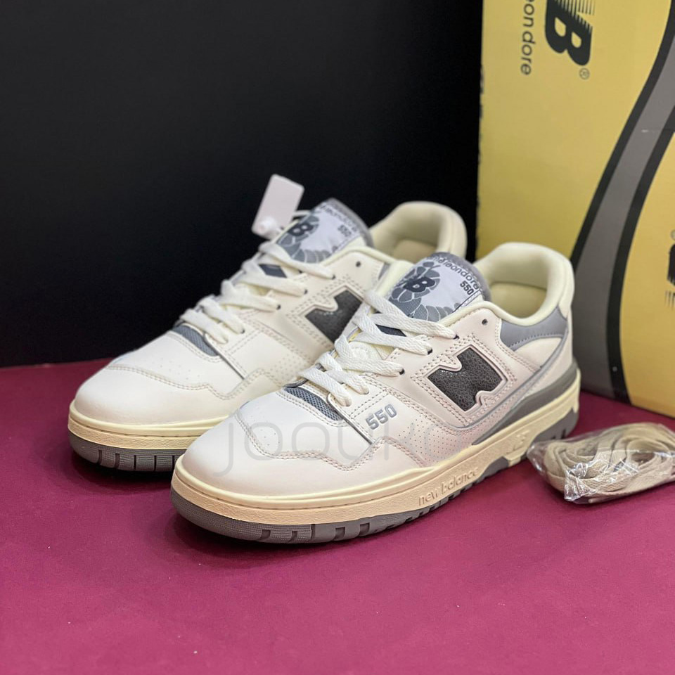 کفش نیوبالانس 550 سفید کرم طوسی 550 New Balance 550 Aime Leon Dore White Grey - Image 2