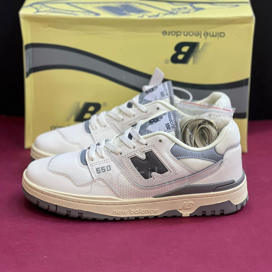 کفش نیوبالانس 550 سفید کرم طوسی 550 New Balance 550 Aime Leon Dore White Grey - Image 3