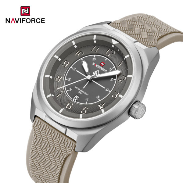 ساعت مچی مردانه نیوی فورس Naviforce  NF9281  بند سیلیکونی رنگ خاکی بژ (x)