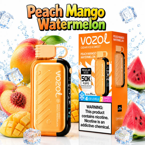 پاد یکبار مصرف وزول گیر 50000 پاف طعم هلو انبه هندوانه VOZOL Gear Ice & Sweet Peach Mango Watermelon 50K