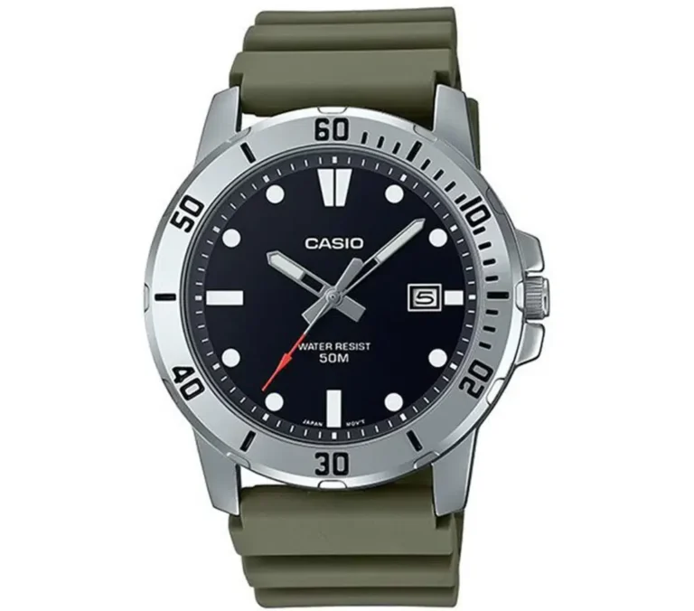 ساعت مچی مردانه کاسیو CASIO MTP-VD01-3E با بند سیلیکونی زیتونی