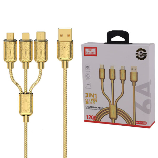 کابل سه سر فست شارژ 6 آمپر ارلدام EC-IMC030 طول 1.2 متر