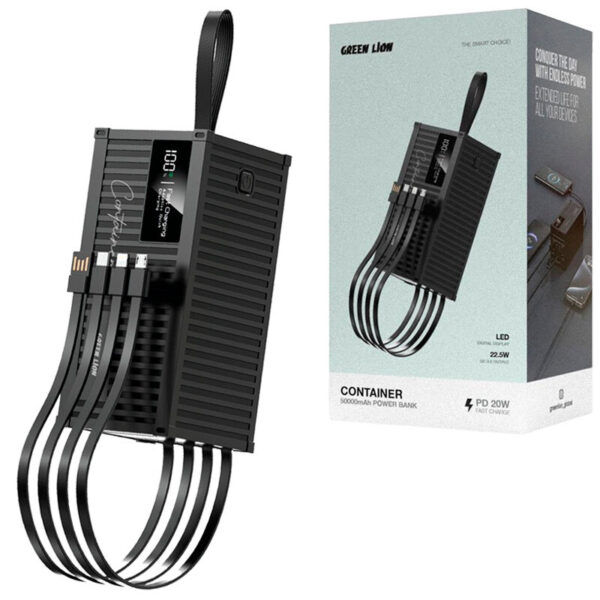 پاور بانک فست شارژ گرین لاین Container GL-PB82 GNCONPB50K QC3.0 PD 22.5W ظرفیت 50000 میلی‌ آمپر ساعت