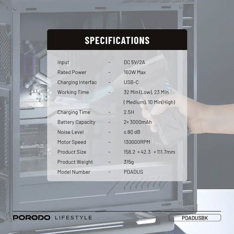 جت فن شارژی 160 وات پرودو Turboblast PDADUS