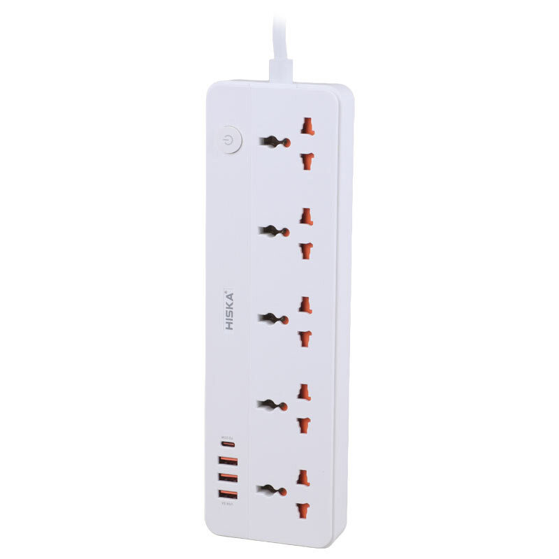 چند راهی 5 خانه هیسکا CH-5517UK کابل 2m شارژر USB و Type-C