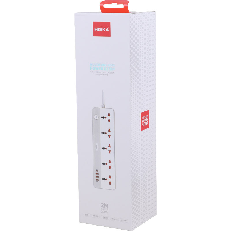چند راهی 5 خانه هیسکا CH-5517UK کابل 2m شارژر USB و Type-C - تصویر 2