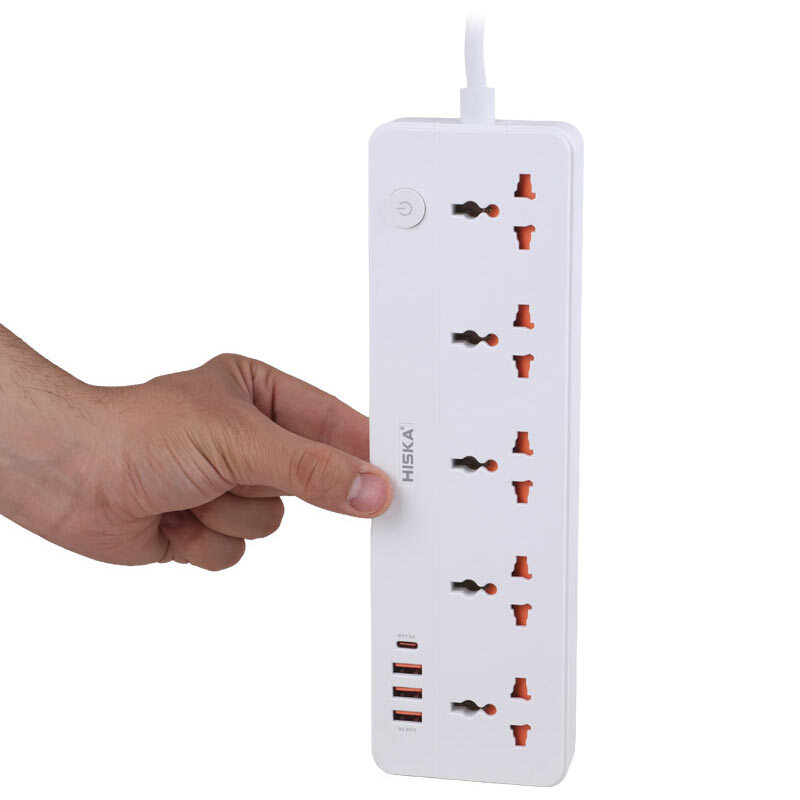 چند راهی 5 خانه هیسکا CH-5517UK کابل 2m شارژر USB و Type-C - تصویر 9