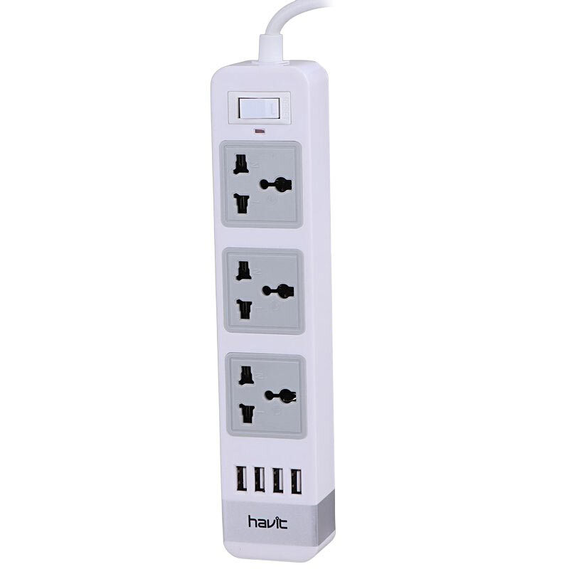 چند راهی 3 خانه ارت دار هویت HV-SP8803 با شارژر USB