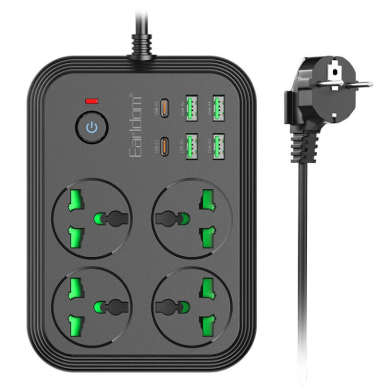 چند راهی 4 خانه ارلدام ES-SC25 با کابل 2 متری و پورت USB و Type-C