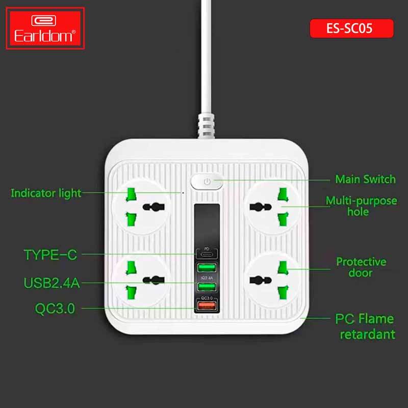 چند راهی 4 خانه ارلدام ES-SC05 با کابل 2 متری USB و Type-C - تصویر 5