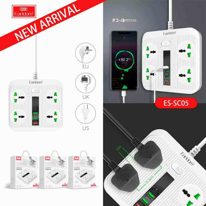 چند راهی 4 خانه ارلدام ES-SC05 با کابل 2 متری USB و Type-C - تصویر 10