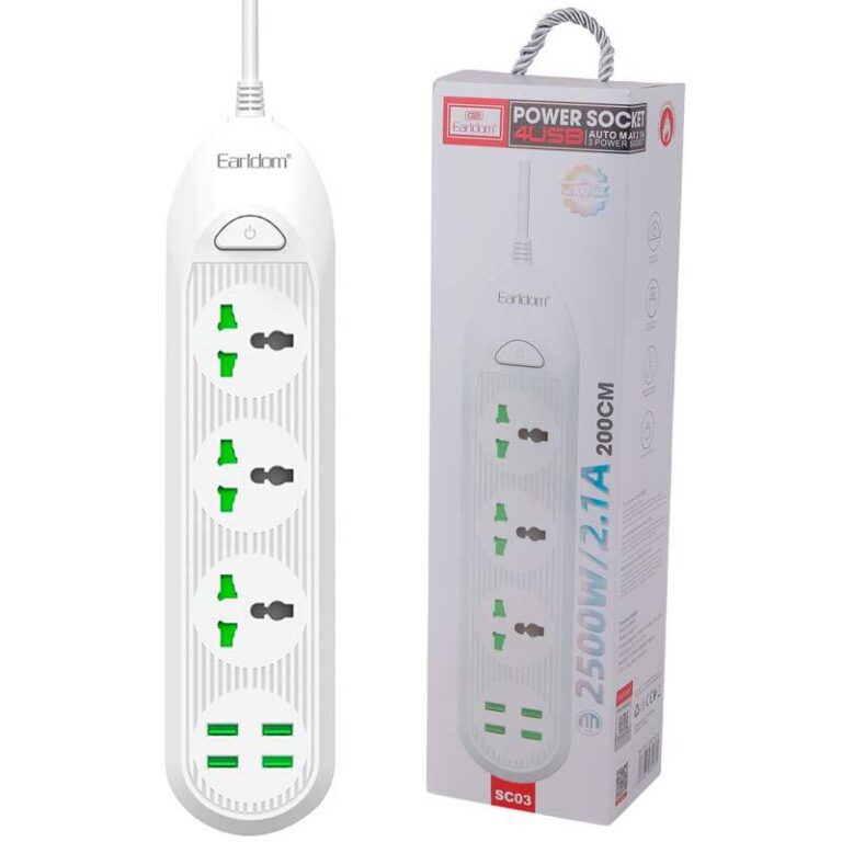 چند راهی 3 خانه ارلدام ES-SC03 با کابل 2 متری شارژر USB