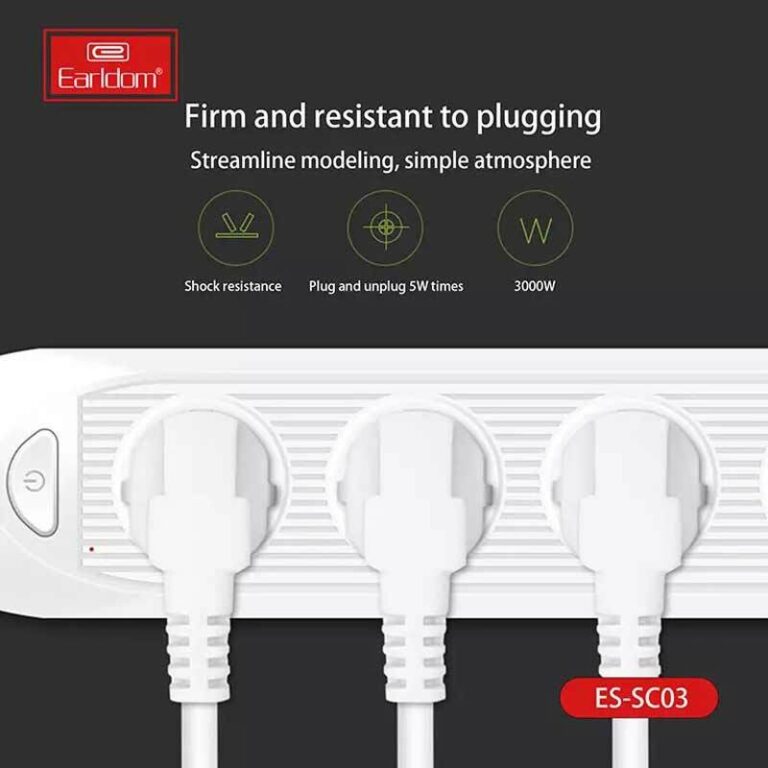 چند راهی 3 خانه ارلدام ES-SC03 با کابل 2 متری شارژر USB